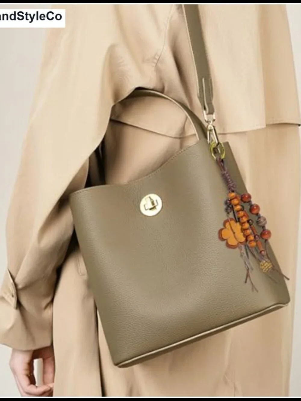 Boho PU leather bag charm keychain with lobster clasp, 8.27 inch